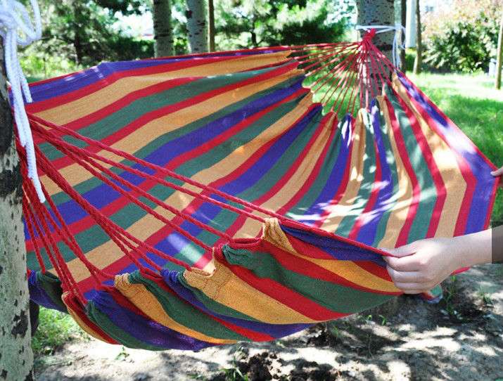 Canvas 195 X 80cm Single hammock tourism camping hunting Leisure Fabric StripesBDLD007