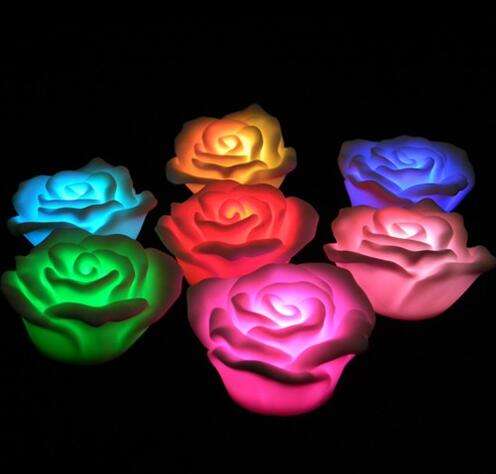 Romantic Colors Changing Rose Flower LED Night Decoration Candle Light Lamp---MM008